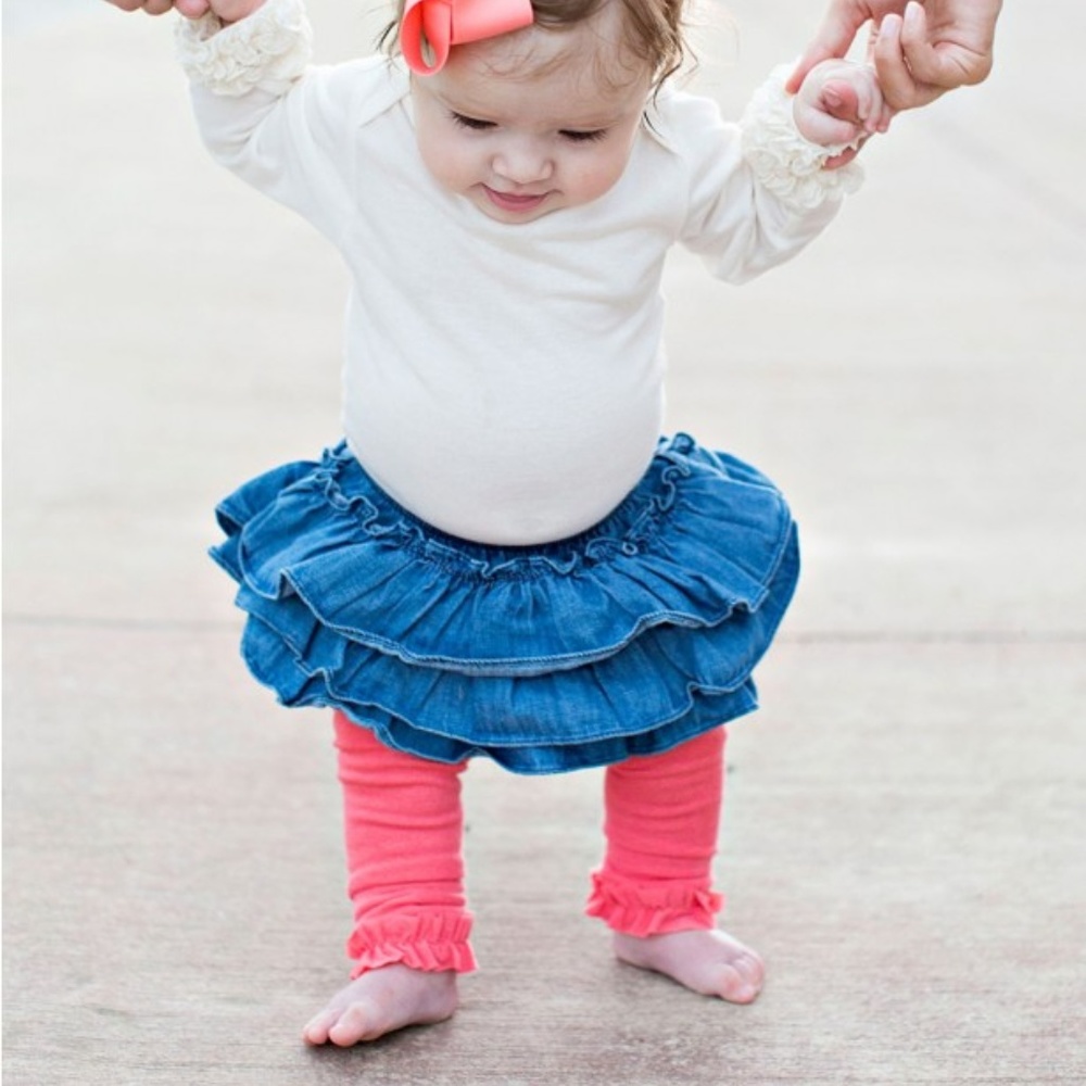 Skirted Double Ruffle Denim Bloomers by RuffleButt